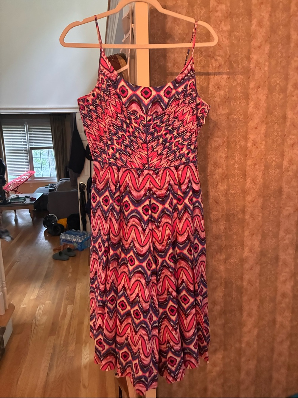 Tory Burch Pink and Blue Geometric Midi Sundress